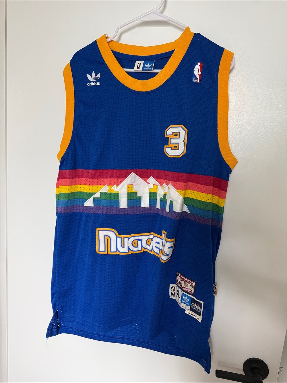 adidas Denver Nuggets Blue Yellow Rainbow Stripe Jersey